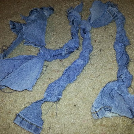 Recycled denim dog toy. Great idea for Daisy animal journey or for scout service project for an animal shelter.
