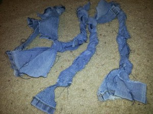 Recycled denim dog toy. Great idea for Daisy animal journey or for scout service project for an animal shelter.