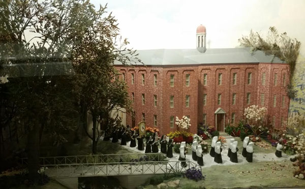 Historical display of life at Saint Mary of the Woods, a school founded by pioneer Saint Mother Theodore Guerin of France, when she came to Indiana in the 1840s.