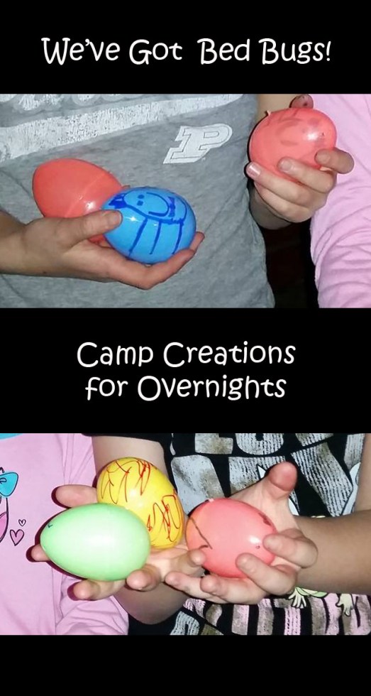 Bed bugs using plastic Easter eggs and a glow stick - great for camp overnights