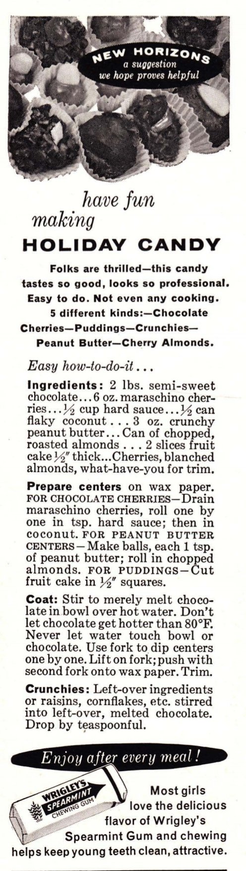 Christmas candy 5 ways. A holiday recipe from the 1950s.